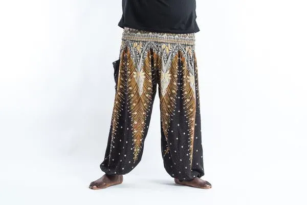 Plus Size Unisex Peacock Feathers Harem Pants in Black