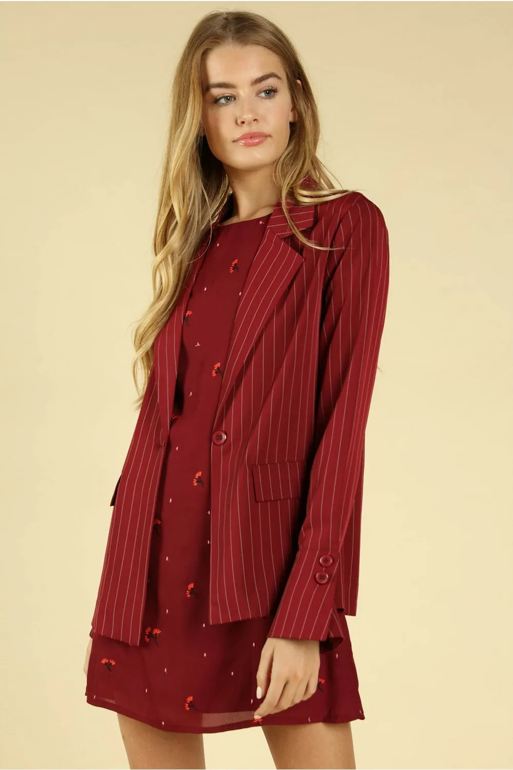 Power Hour to Happy Hour Striped Blazer, Wine