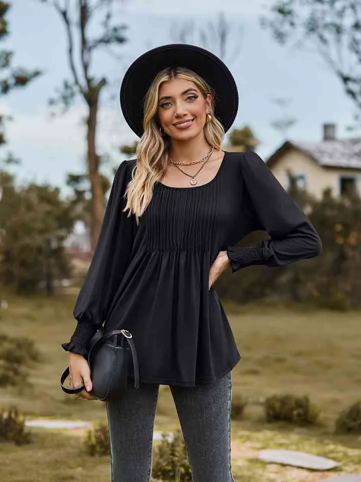 Puff Sleeve Pleated Blouse