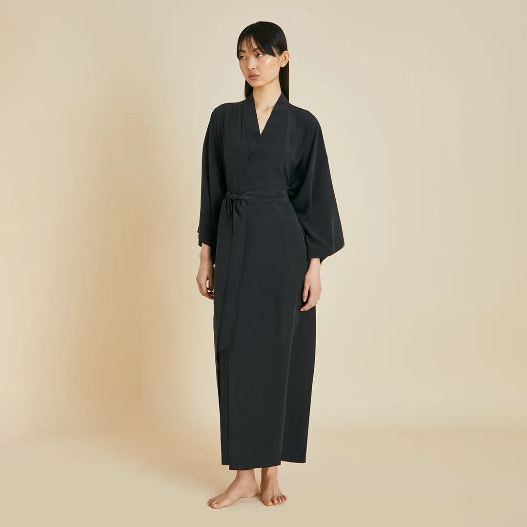 Queenie Black Robe in Silk Crêpe de Chine