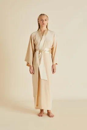 Queenie Caramel Robe in Silk Crêpe de Chine