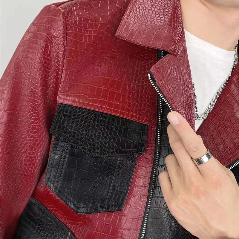 Red Black Faux Leather Zipper Jacket