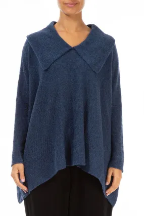 Relaxed Collar Blue Wool Sweater