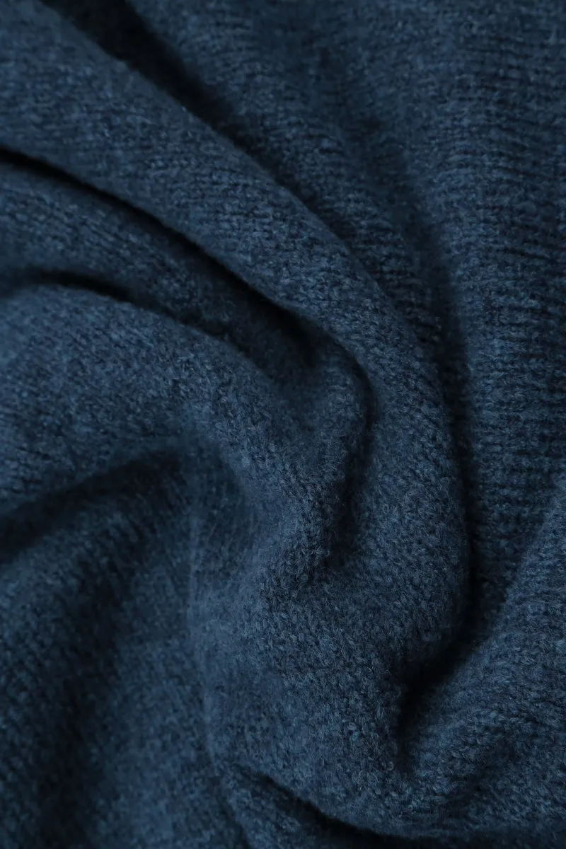 Relaxed Collar Blue Wool Sweater