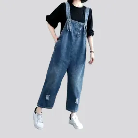 Ripped light-wash jean overall for ladies