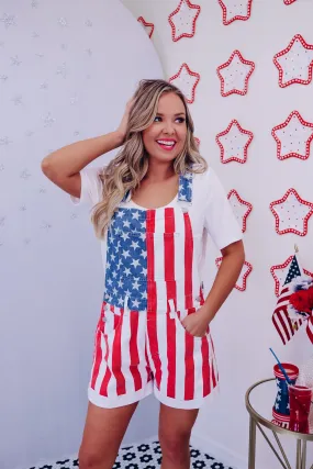 Rockin' The Red-White-Blue Overall Shorts