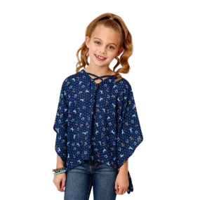 Roper Girl's Horse Printed Blue Poncho