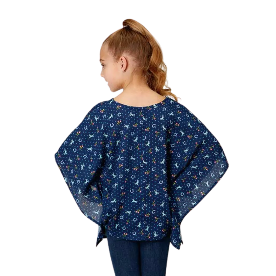 Roper Girl's Horse Printed Blue Poncho