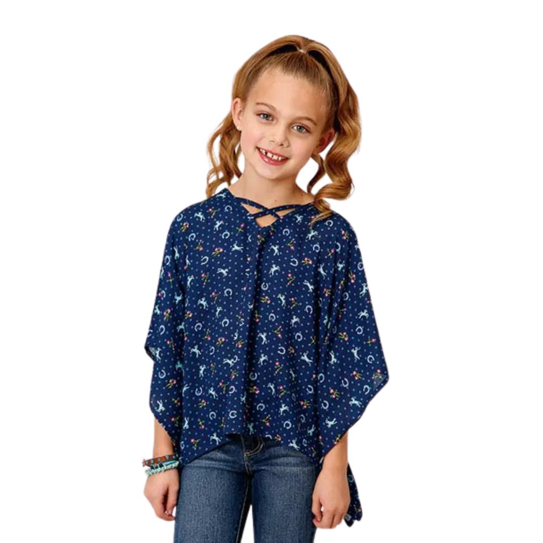 Roper Girl's Horse Printed Blue Poncho