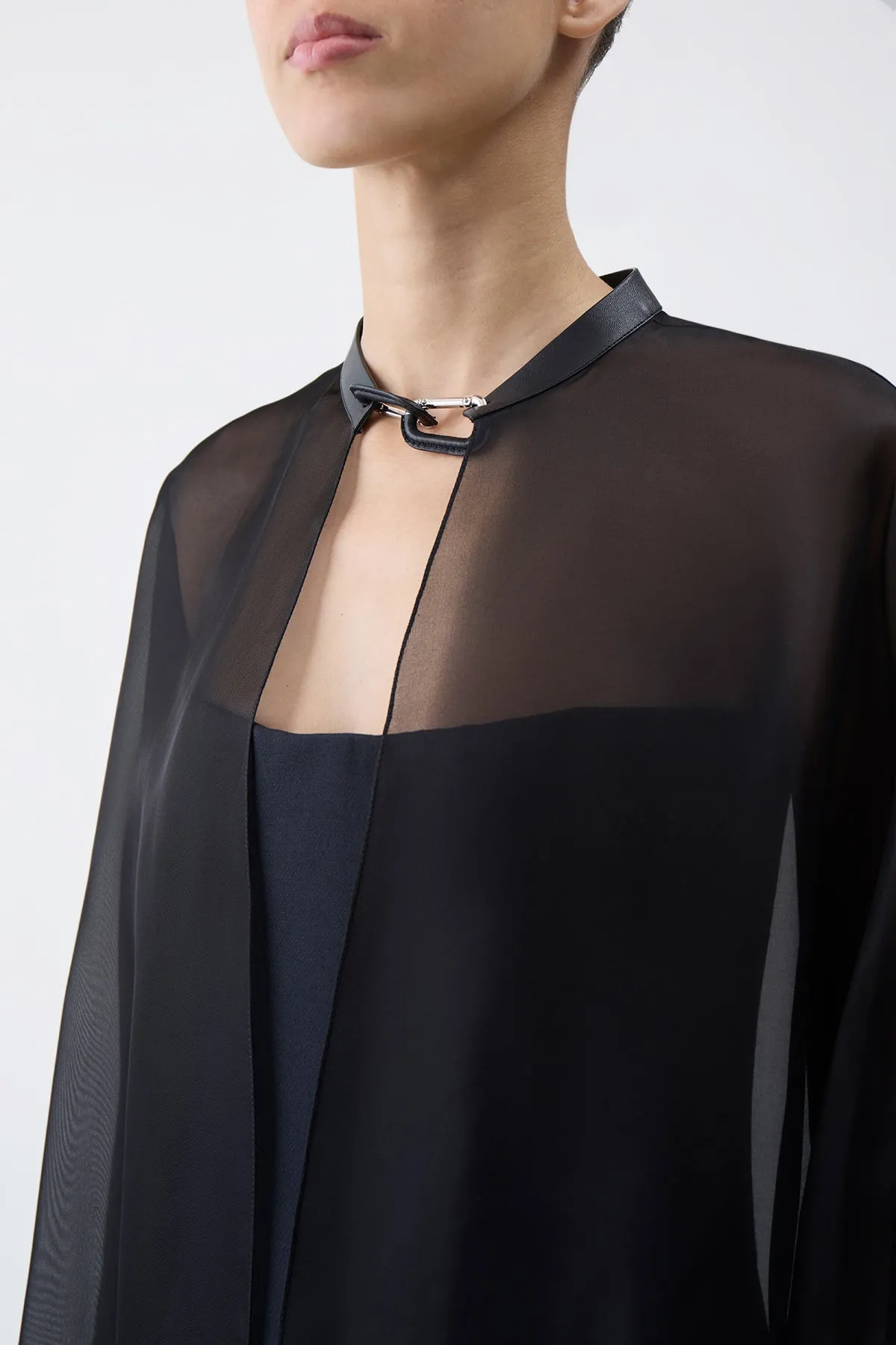 Rowena Sheer Cape in Black Silk Organza