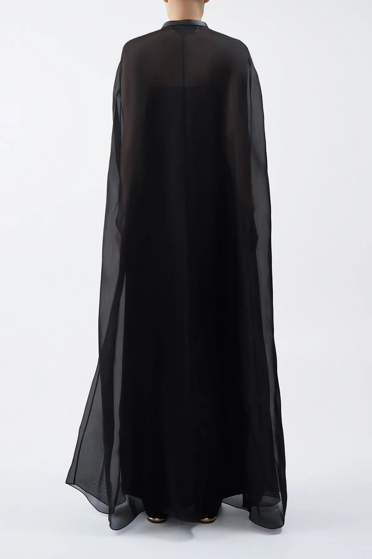 Rowena Sheer Cape in Black Silk Organza