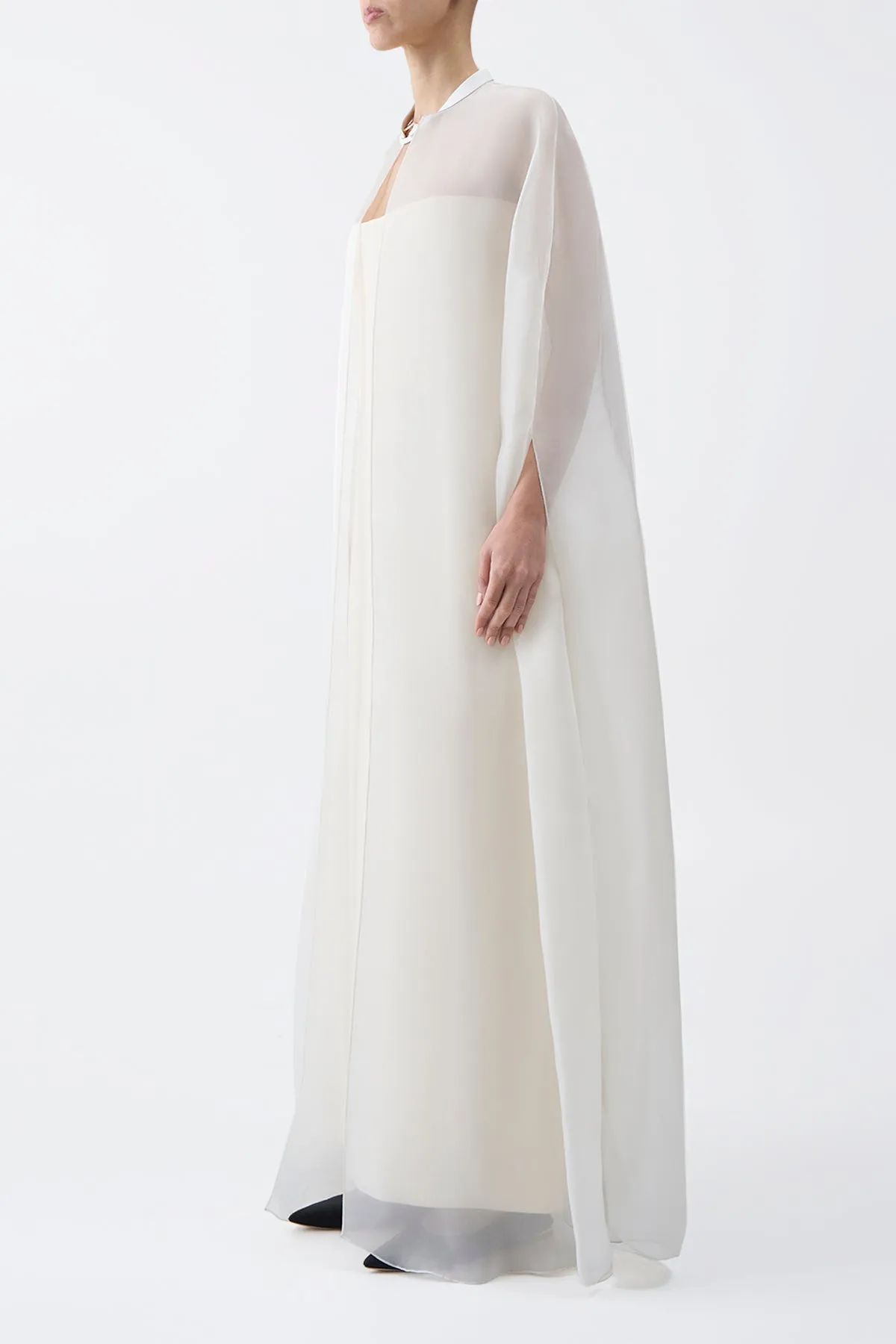 Rowena Sheer Cape in Ivory Silk Organza