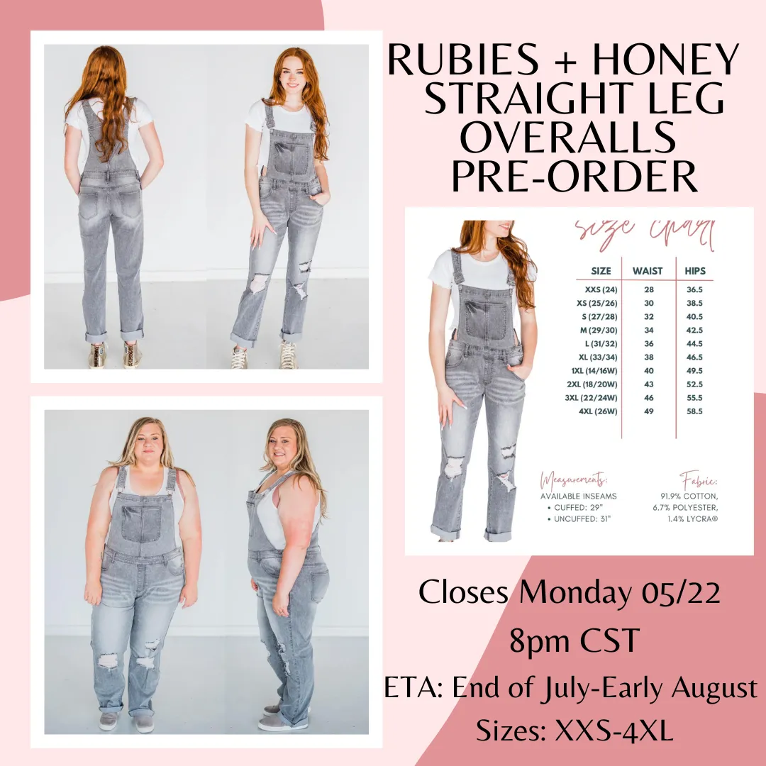 Rubies   Honey Grey Distressed Straight Leg Overalls Pre-Order