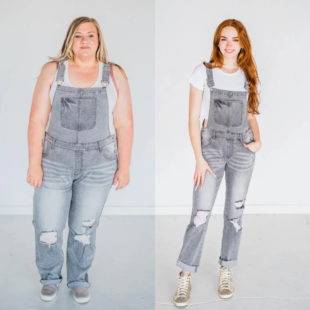 Rubies   Honey Grey Distressed Straight Leg Overalls Pre-Order