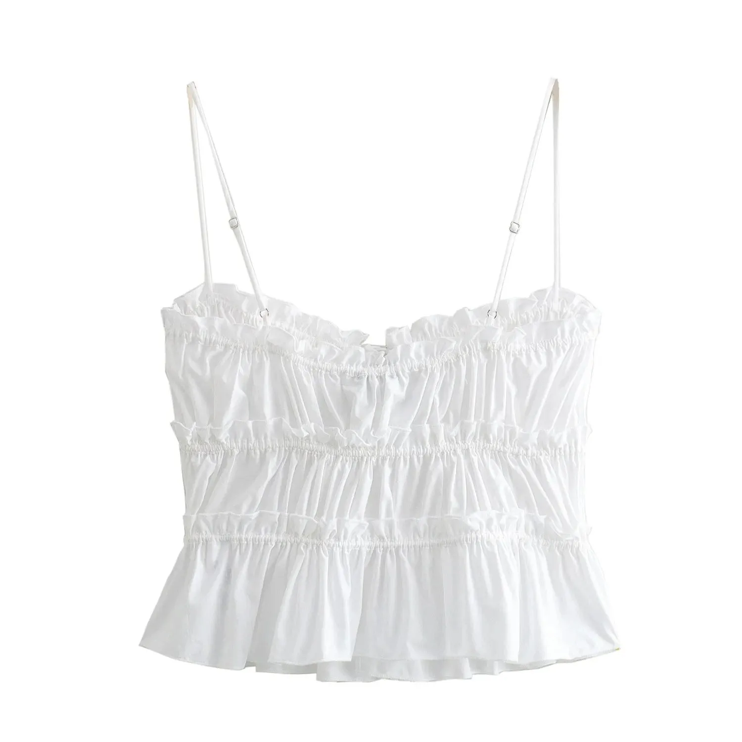 Ruffle White Top Women Tied Sleeveless Crop Tops Woman Pleated Backless Sexy Camisole Top Cut Out Summer Semi Sheer Top