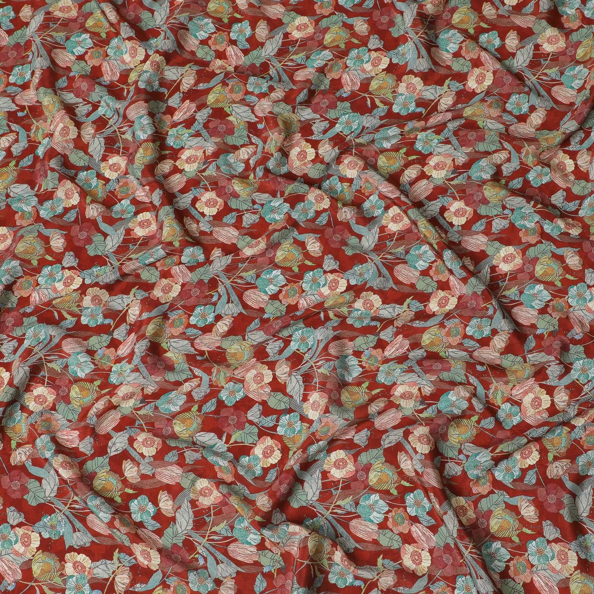 Rustic Charm Viscose Crepe Fabric - 110cm Wide - Floral Elegance for Casual and Formal Wear - Buy Online-D18229