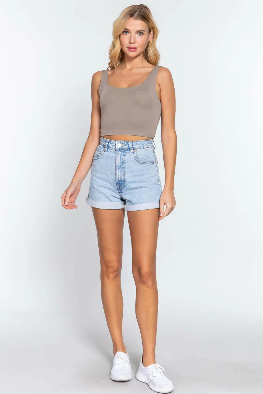 Scoop Neck 2 Ply Crop Tank Top