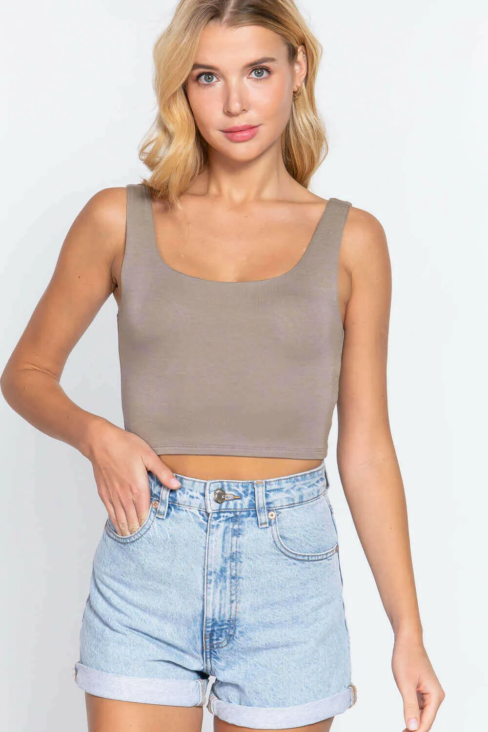 Scoop Neck 2 Ply Crop Tank Top