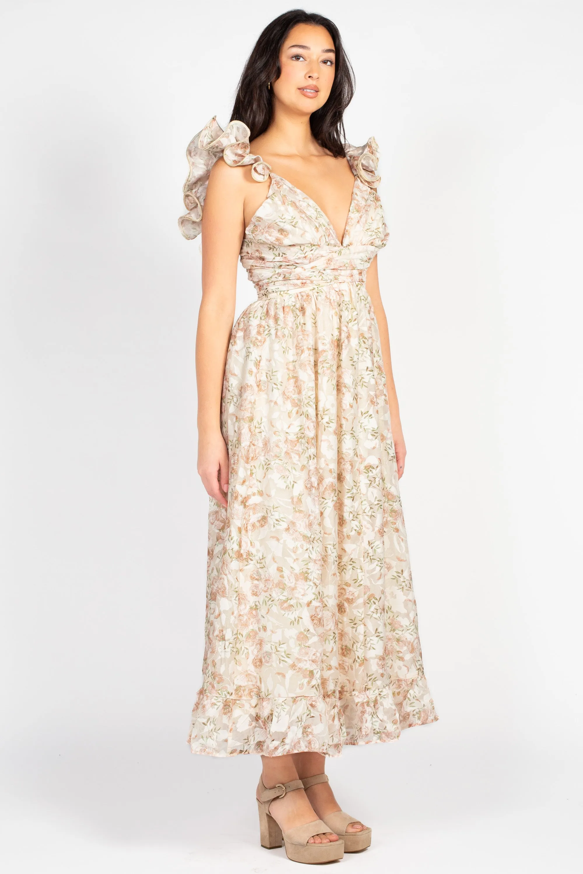 Secret Garden Backless Floral Maxi Dress