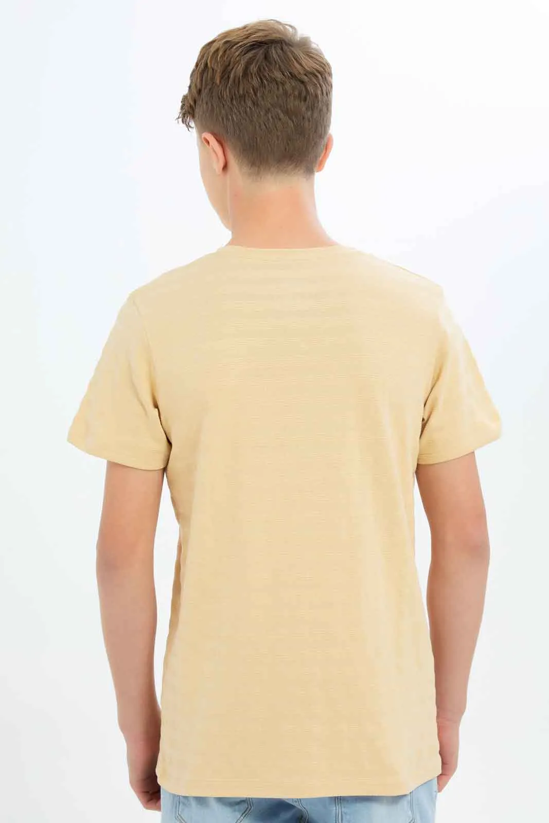 Senior Boys Beige Jacquard Henley T-Shirt