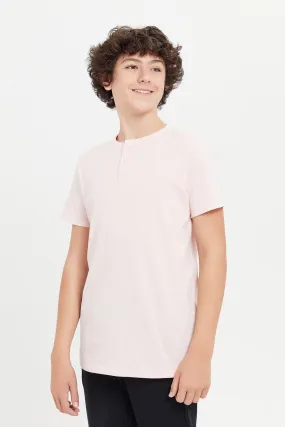 Senior Boys Coral Jacquard Henley T-Shirt