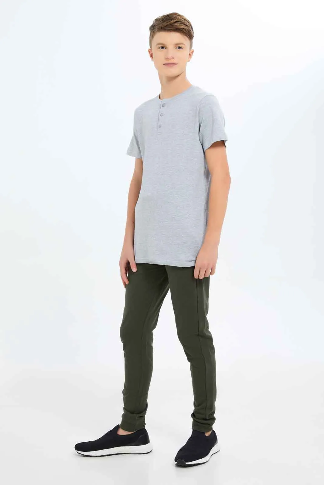 Senior Boys Grey Mel Henley T-Shirt