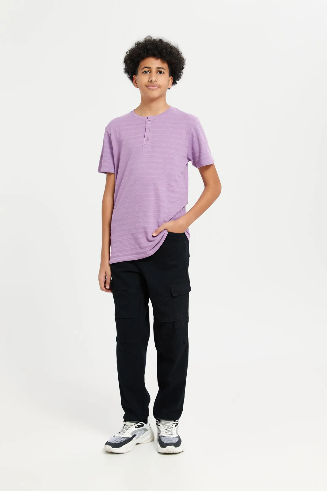 Senior Boys Lilac Jacquard Henley T-Shirt