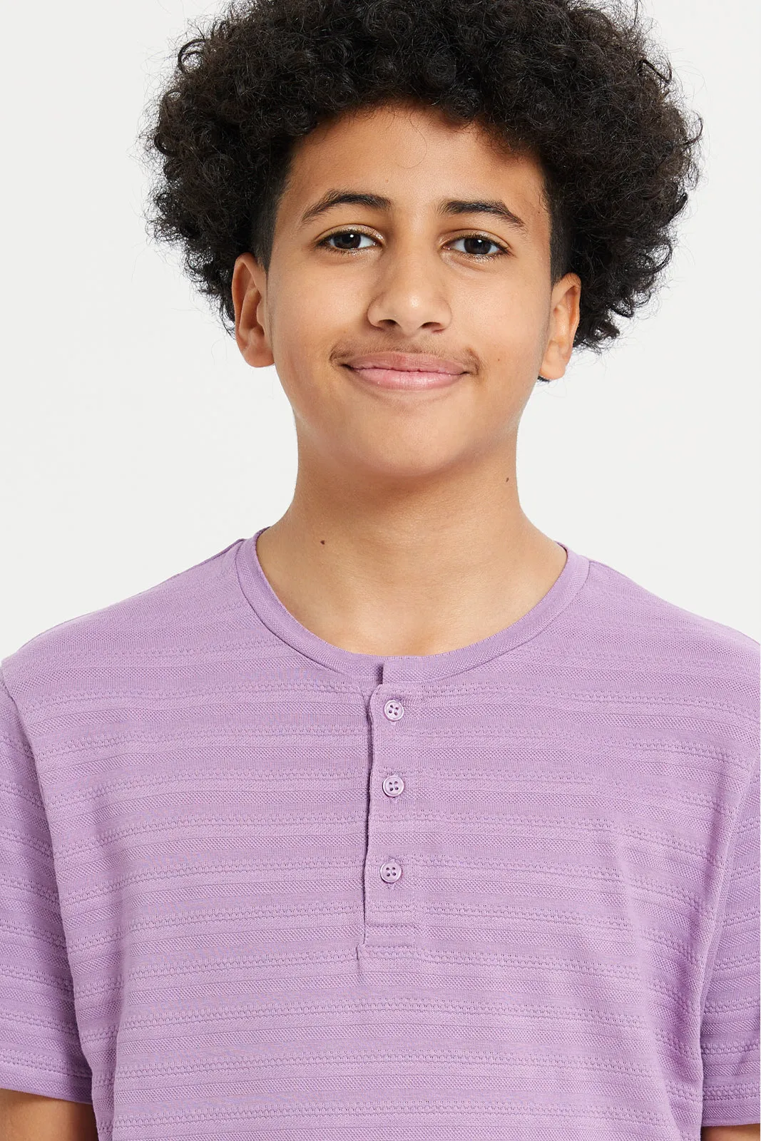 Senior Boys Lilac Jacquard Henley T-Shirt