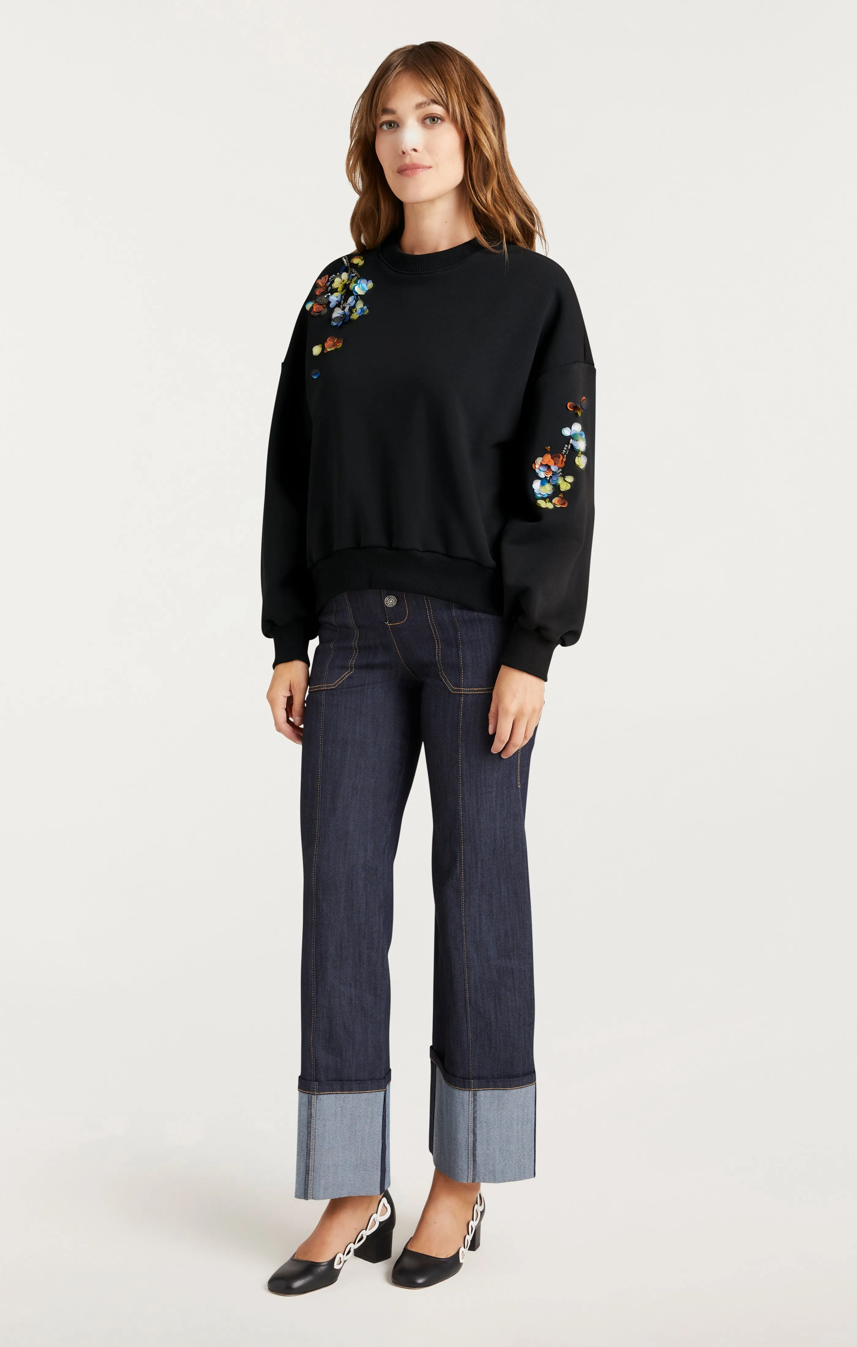 Sequin Flower Embellished Brandy Pullover