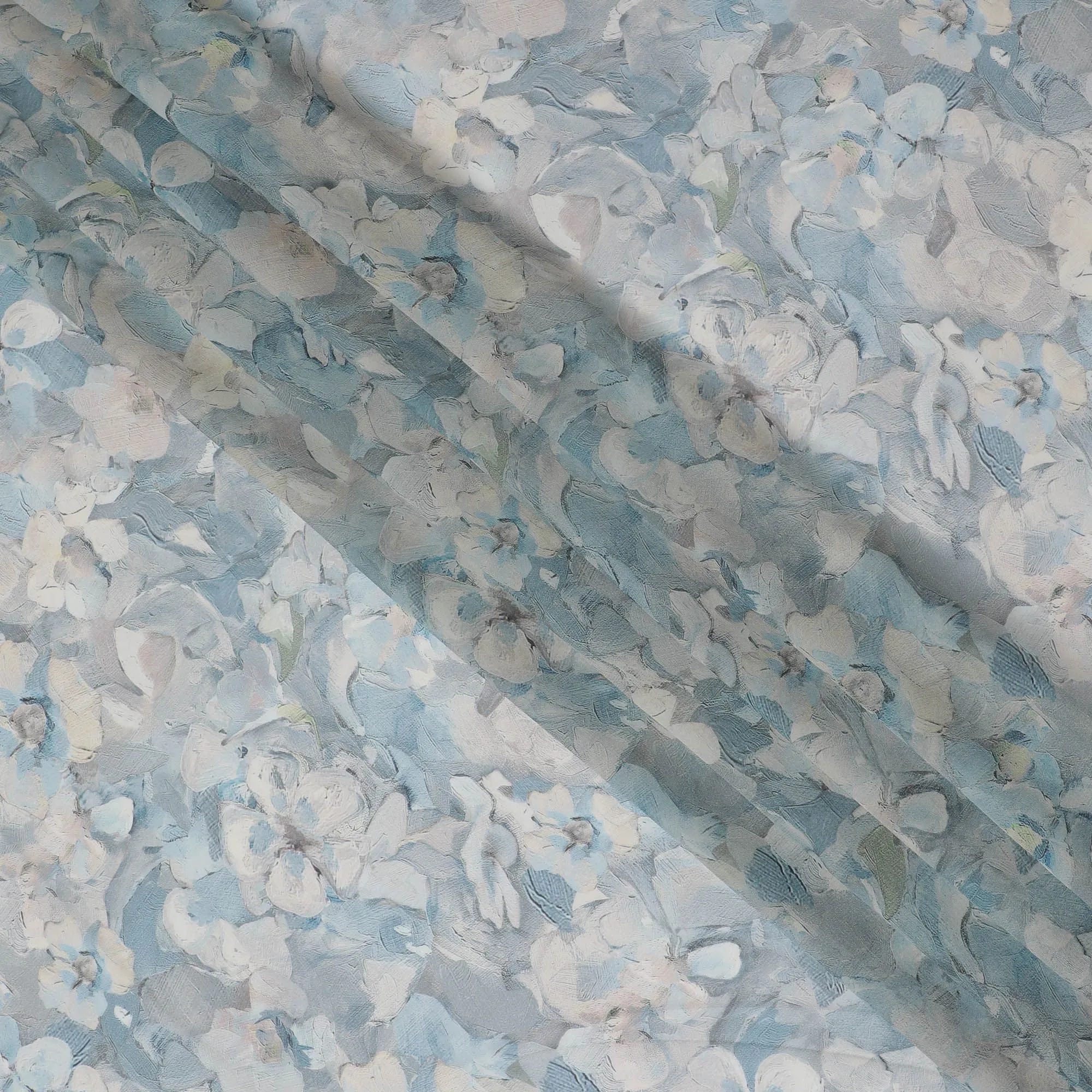 Serenity Blue Floral Viscose Crepe Fabric - 110cm Wide, Soothing Design, Shop Online-D18107