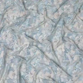 Serenity Blue Floral Viscose Crepe Fabric - 110cm Wide, Soothing Design, Shop Online-D18107