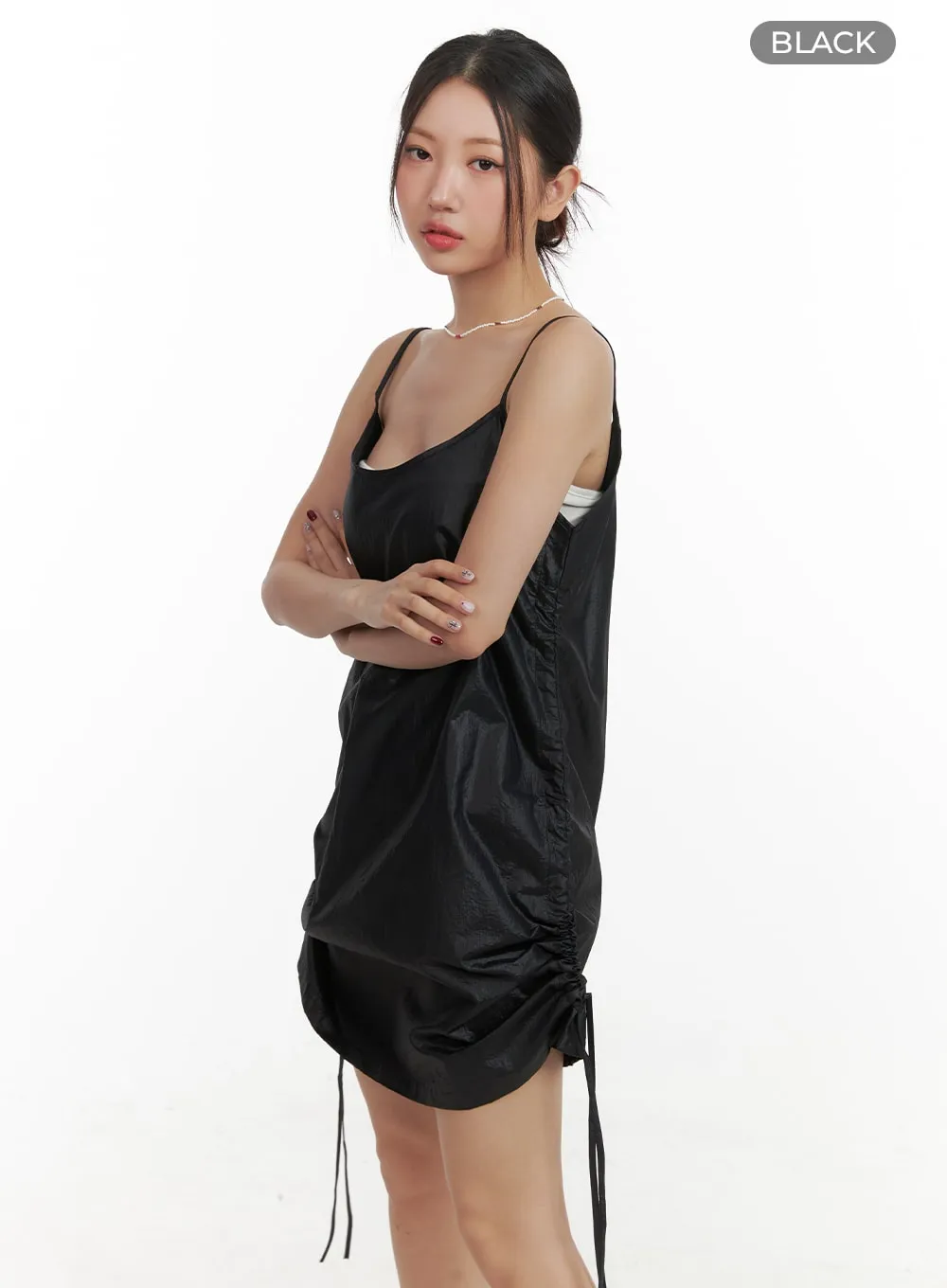 Shirred Nylon Sleeveless Mini Dress OA415