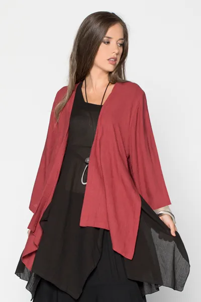 Short Kimono Jacket in Raspberry Papyrus