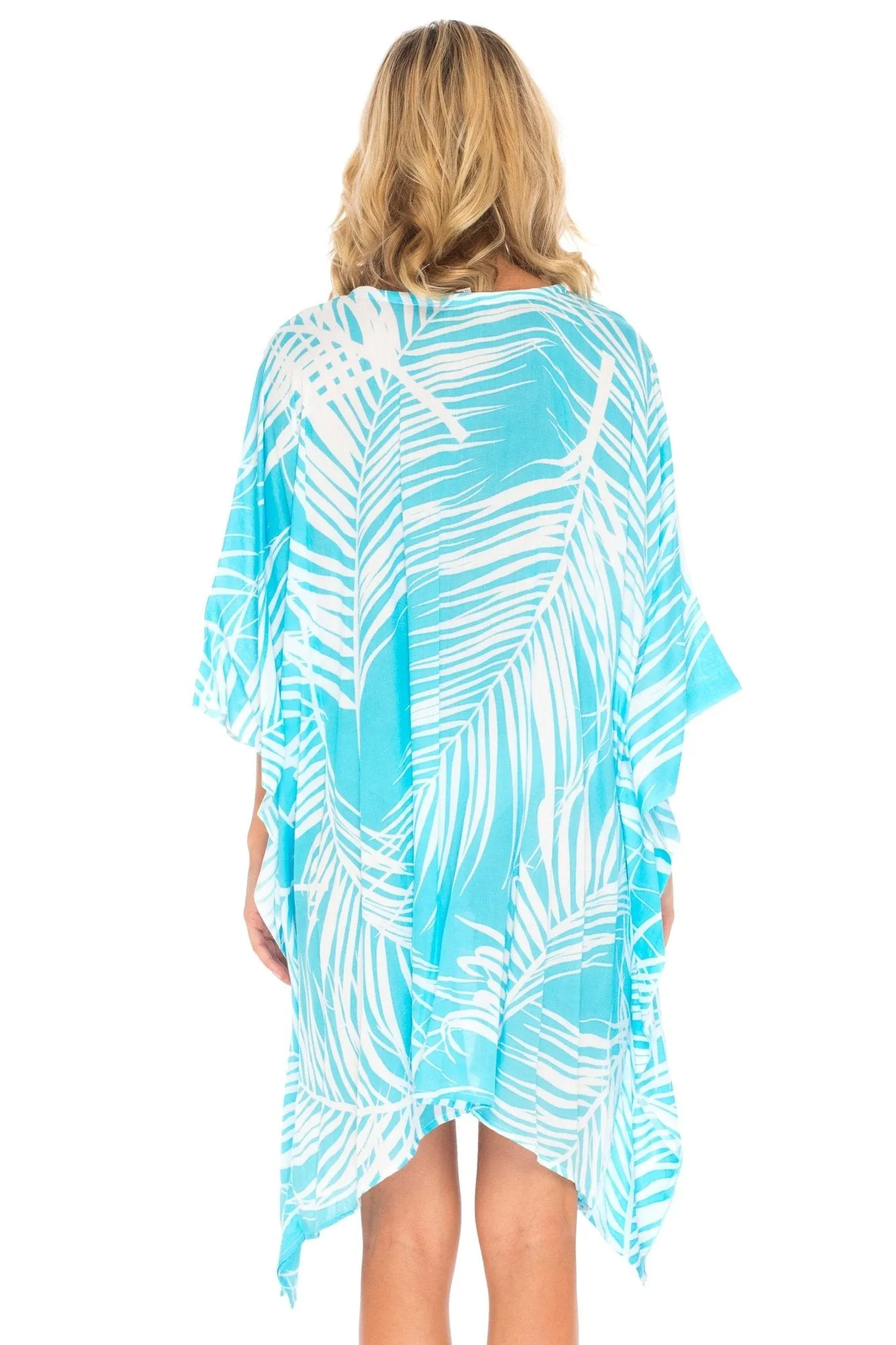 SHU-SHI PalmPrint Short Poncho Kaftan Top - Women's Beach Dress Swimwear, One Size