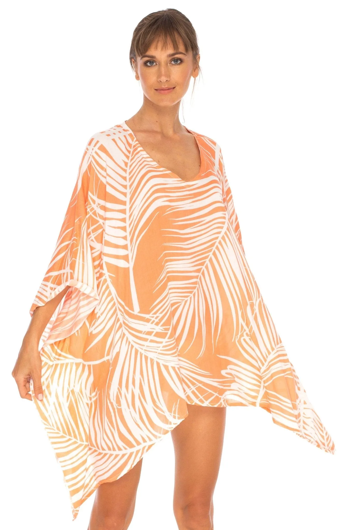 SHU-SHI PalmPrint Short Poncho Kaftan Top - Women's Beach Dress Swimwear, One Size