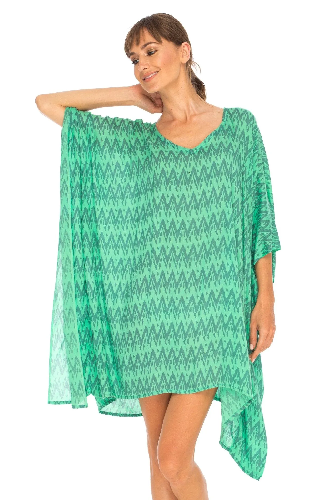 SHU-SHI Women's Short Beach Poncho Dress Kaftan - Loose Swimsuit Cover Up Top