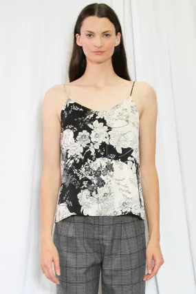 Silk Printed Black and White Floral Camisole Top