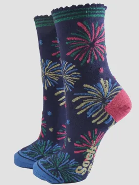 Sock Talk Bamboo Socks Navy Blue/Pink, Fireworks