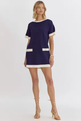 Solid Round Neck Short Sleeve Mini Dress