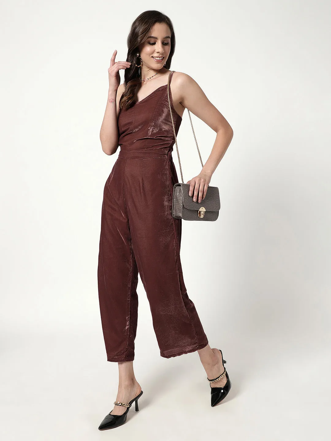 Solid Velvet Jumpsuit (Set Of 1)