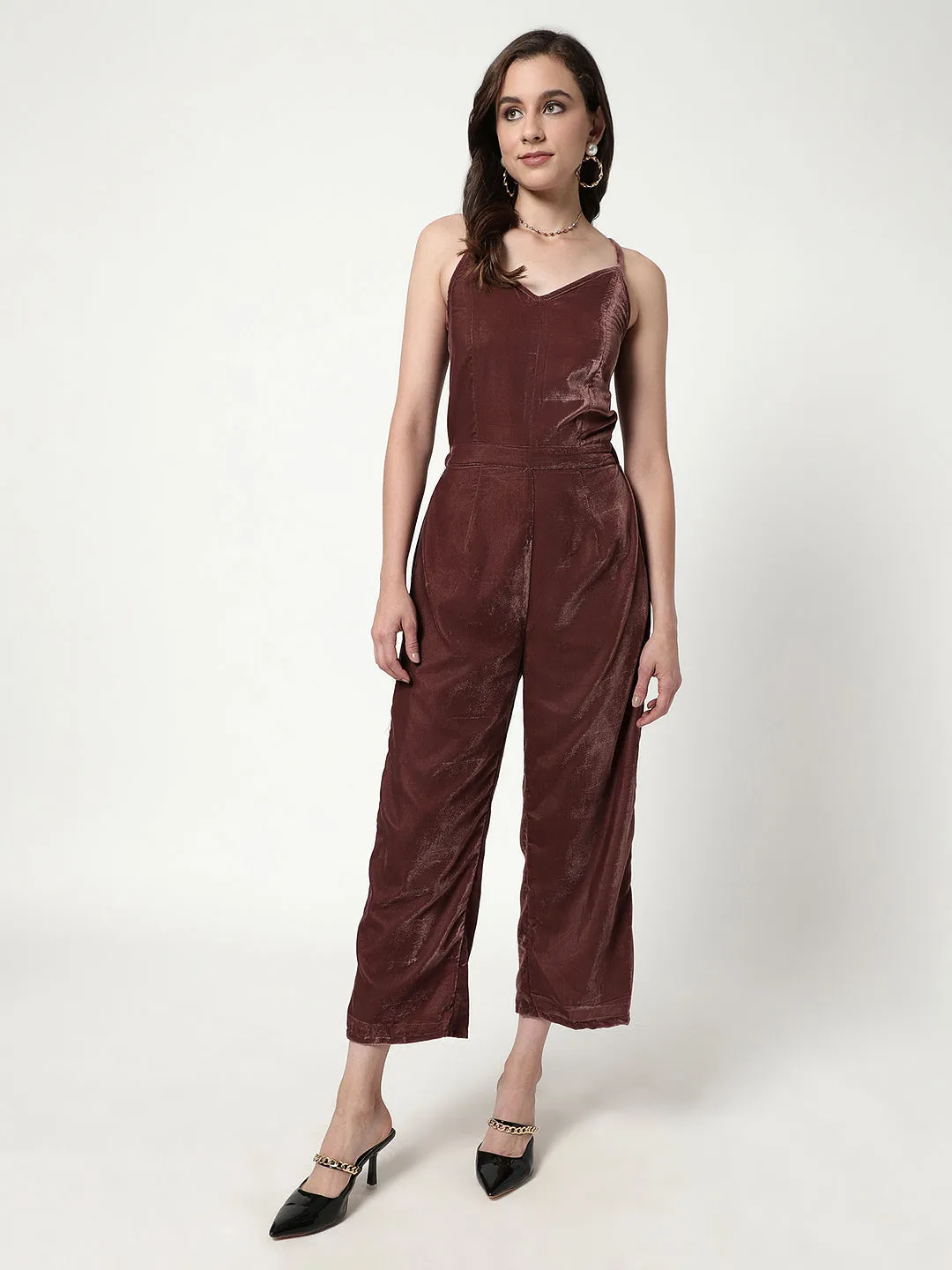 Solid Velvet Jumpsuit (Set Of 1)