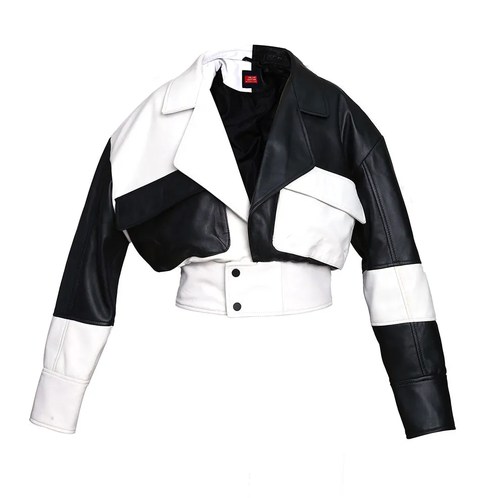 Sonic Womens Two Tone Moto Designer Leather Jacket