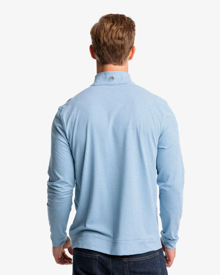 Southern Tide Men's Cruiser Heather Micro-Stripe Performance Quarter Zip Pullover - Heather Atlantic Blue