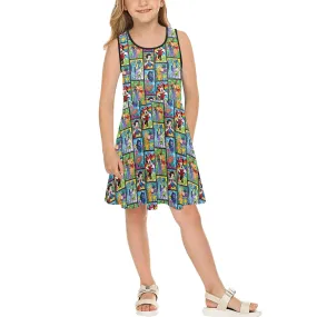 Stained Glass Characters Girls' Sleeveless Sundress