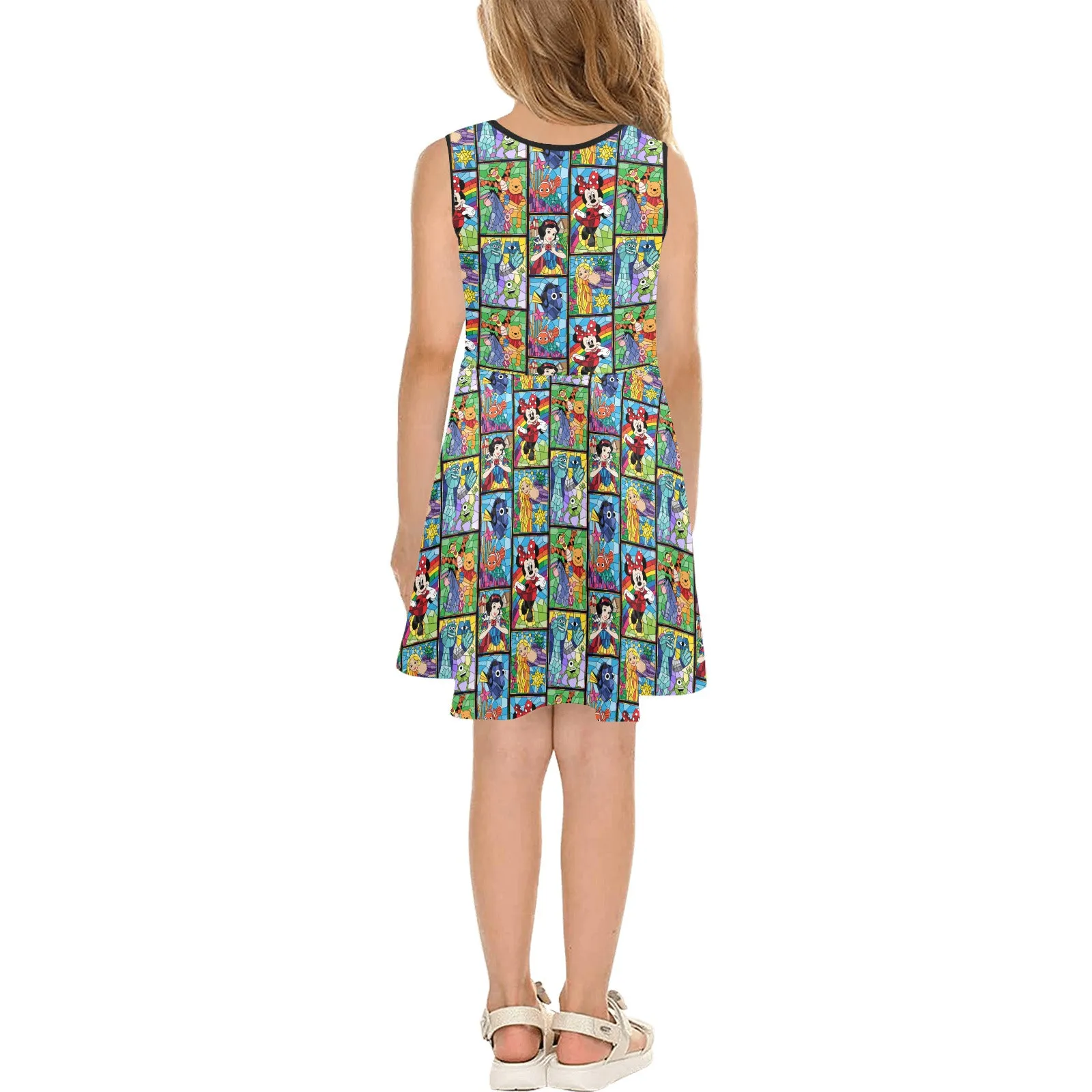 Stained Glass Characters Girls' Sleeveless Sundress