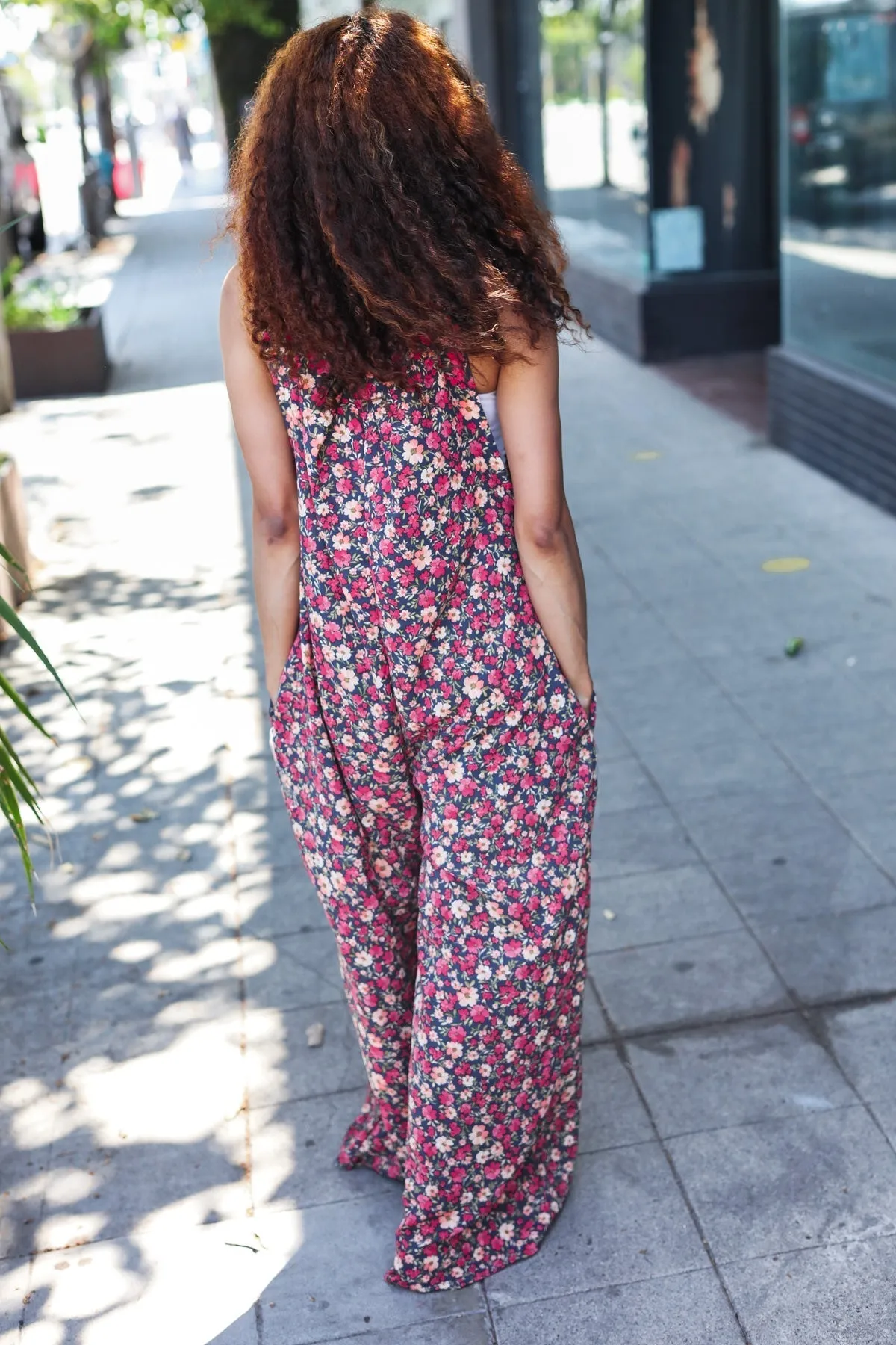 Stand Out Navy Floral Print Baggy Overall Jumpsuit (Shipping in 1-2 Weeks)