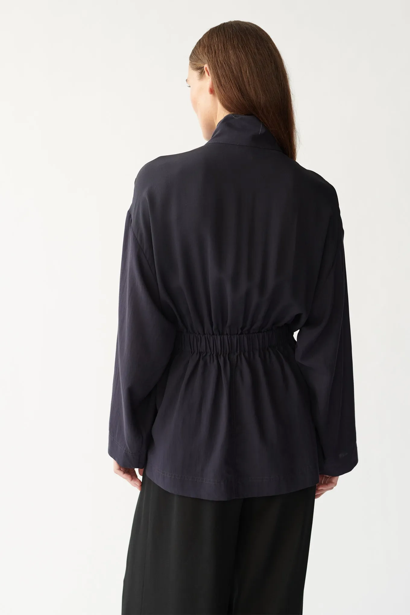 STEVIE SHIRT JACKET - DARK NAVY - SILK GEORGETTE & SILK/COTTON