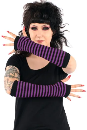 Striped Arm Warmers in Black & Purple by VampireFreaks