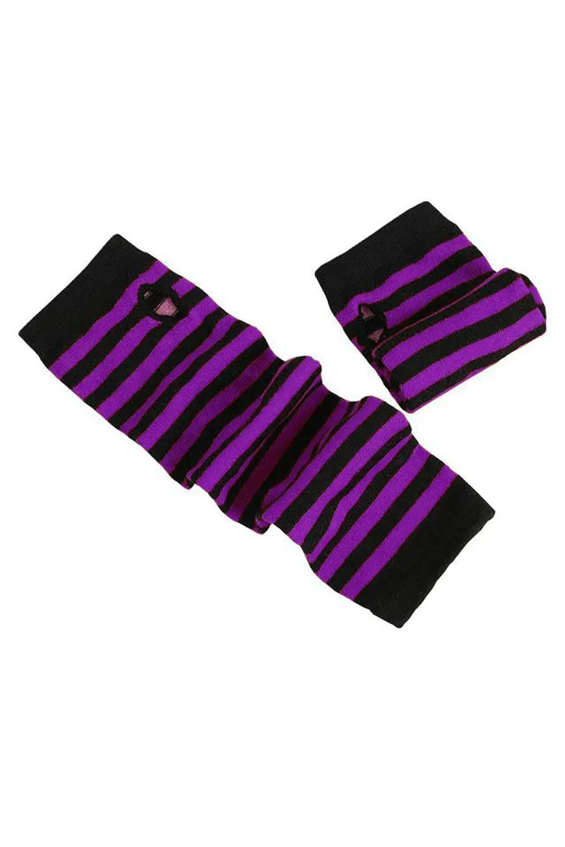 Striped Arm Warmers in Black & Purple by VampireFreaks