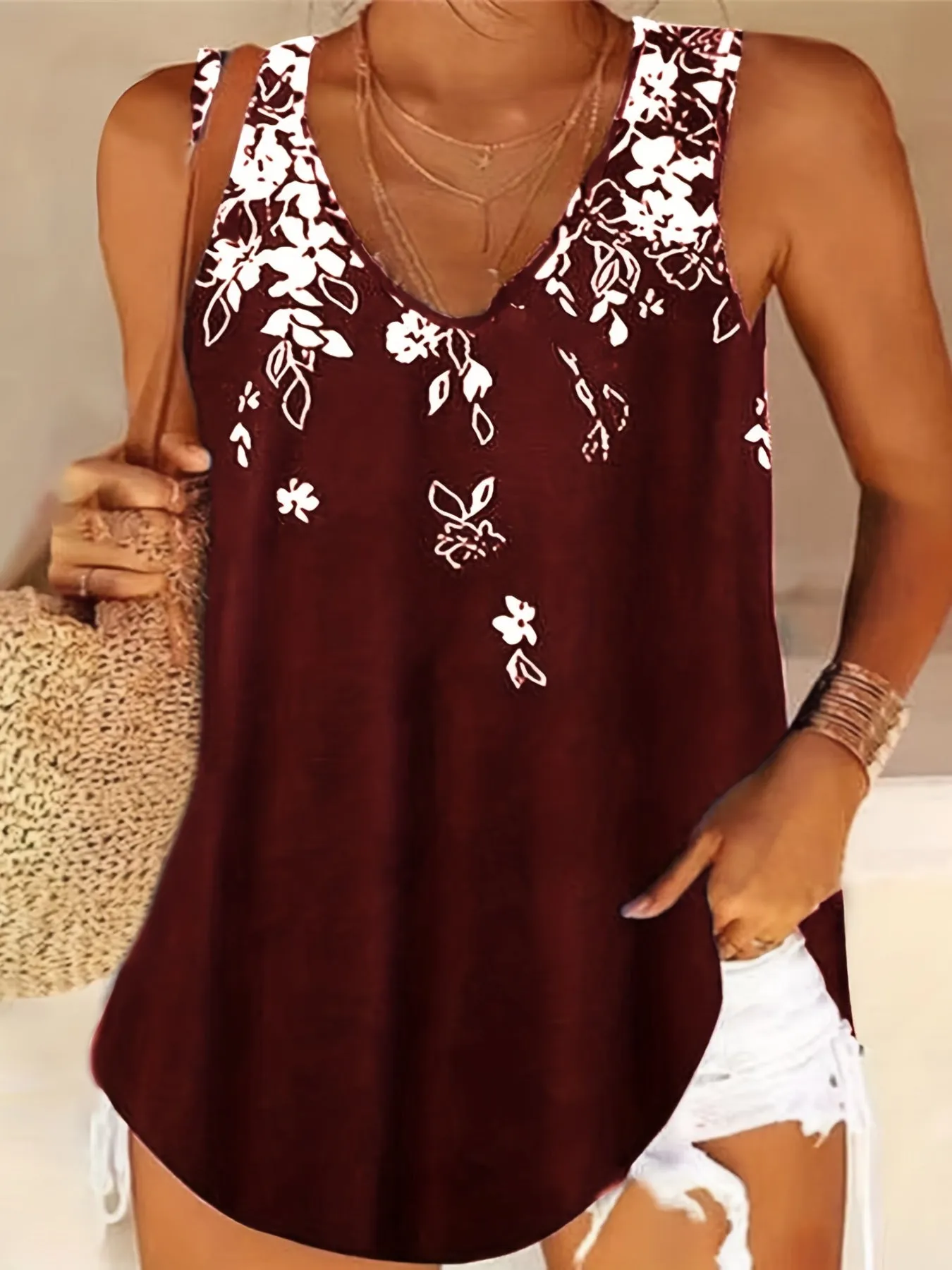 Summer Chic Womens Floral VNeck Tank